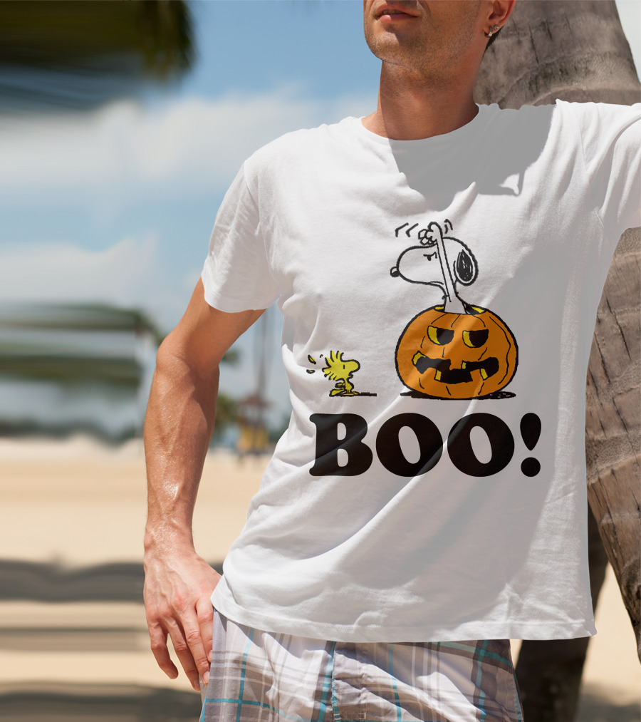 Snoopy Woodstock Halloween Pumpkin BOO T-Shirt