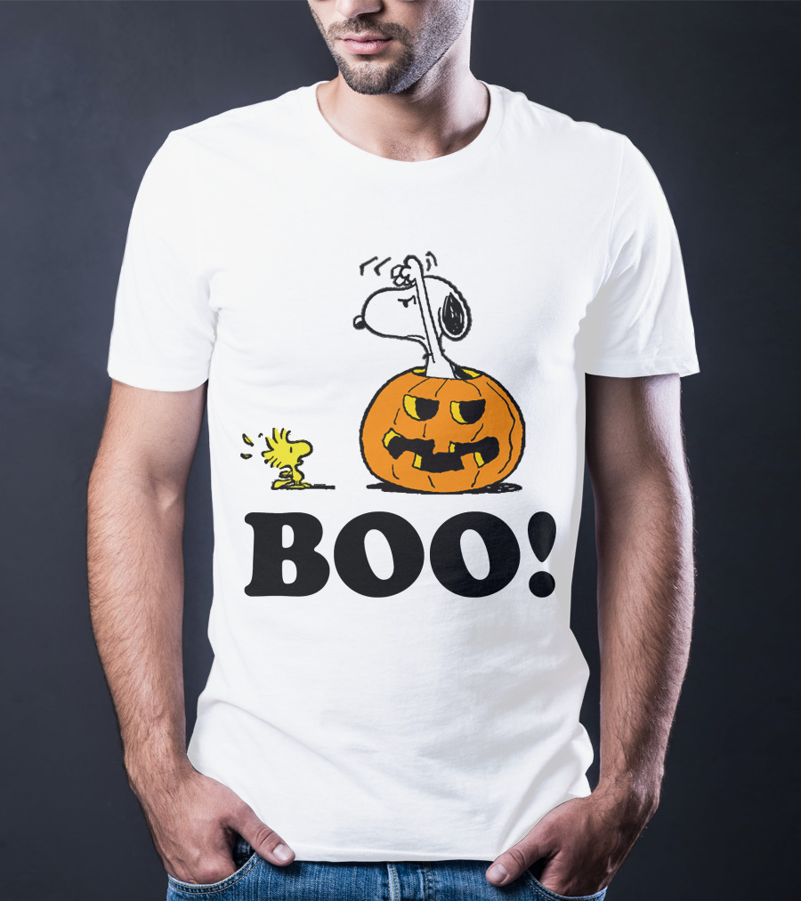 Snoopy Woodstock Halloween Pumpkin BOO T-Shirt