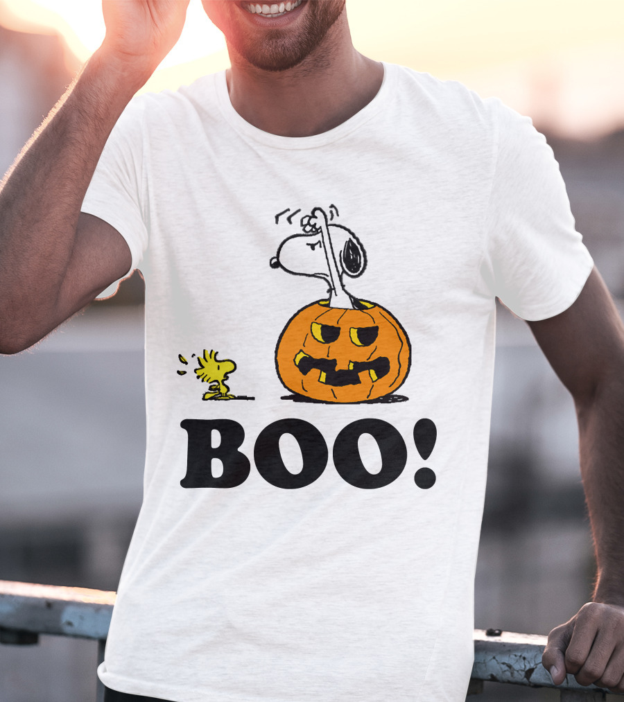 Snoopy Woodstock Halloween Pumpkin BOO T-Shirt