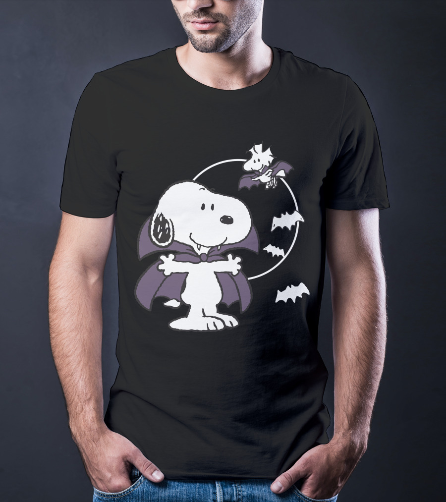 Snoopy Halloween Vampire With Flying Bats T-Shirt