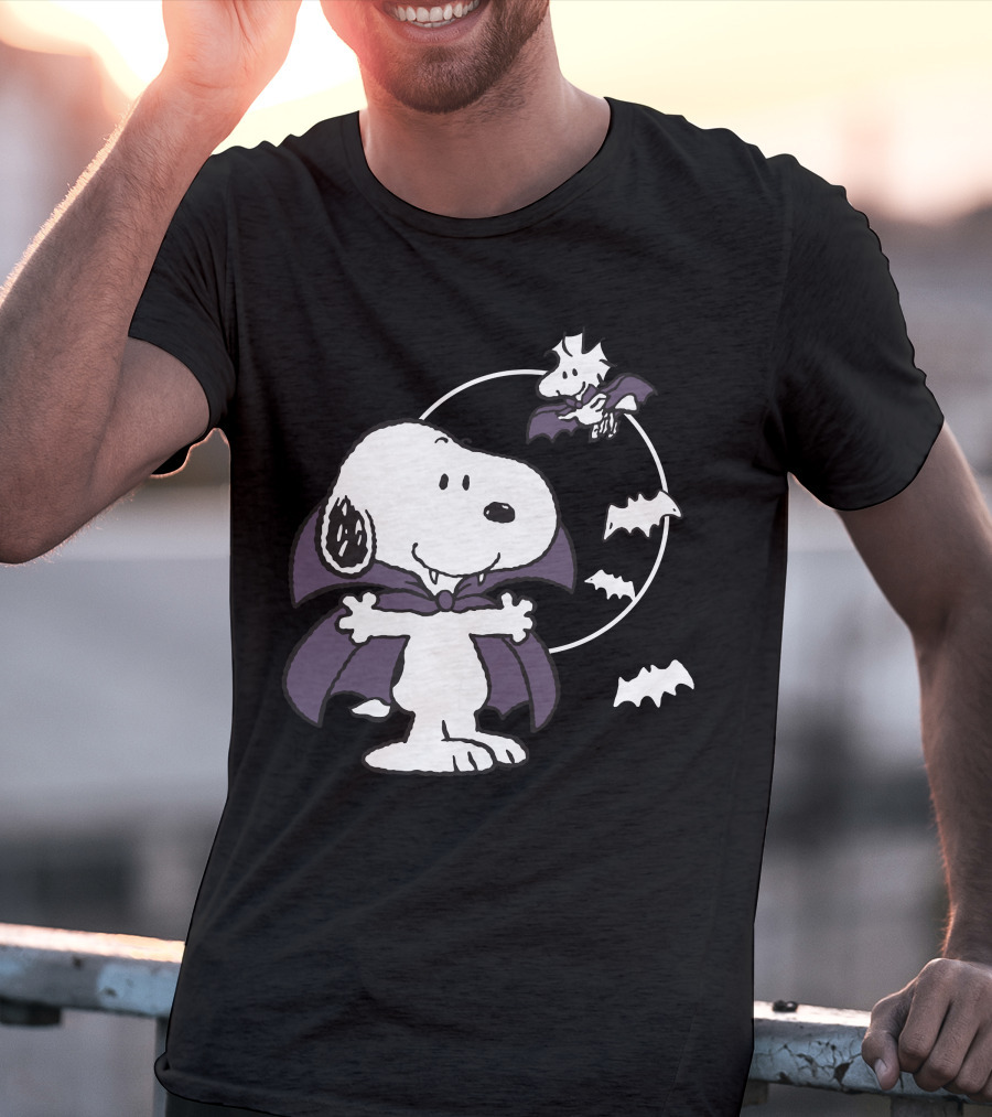 Snoopy Halloween Vampire With Flying Bats T-Shirt