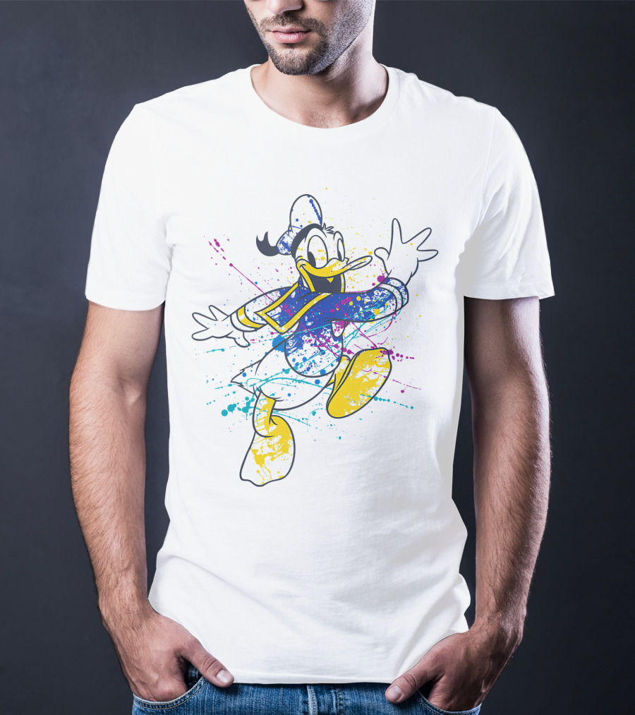 Disney Donald Duck Colorful Paint Splatter T-Shirt