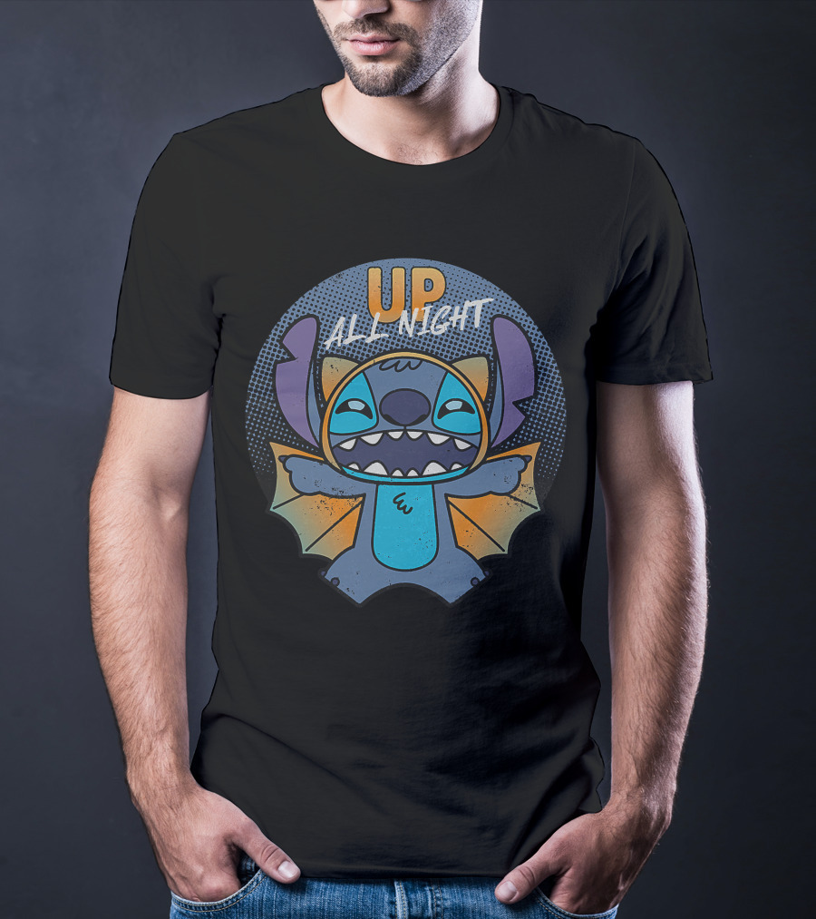 Up All Night Stitch Halloween Bat T-Shirt