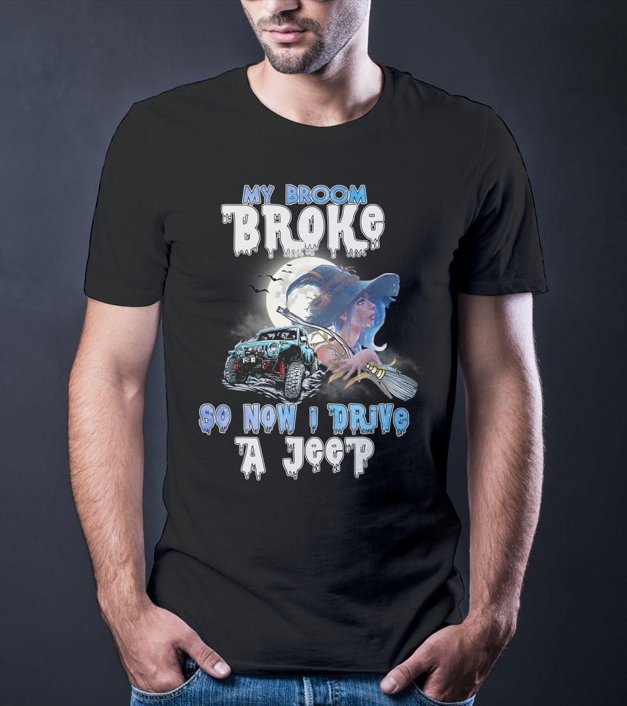 My Broom Broke Witch And Jeep Adventure With Moon And Bats T-Shirt
