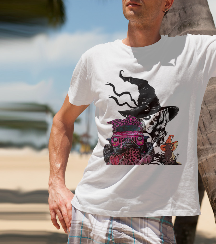 My Broom Broke Now I Drive A Black Jeep With Witch Hat And Halloween Cat T-Shirt