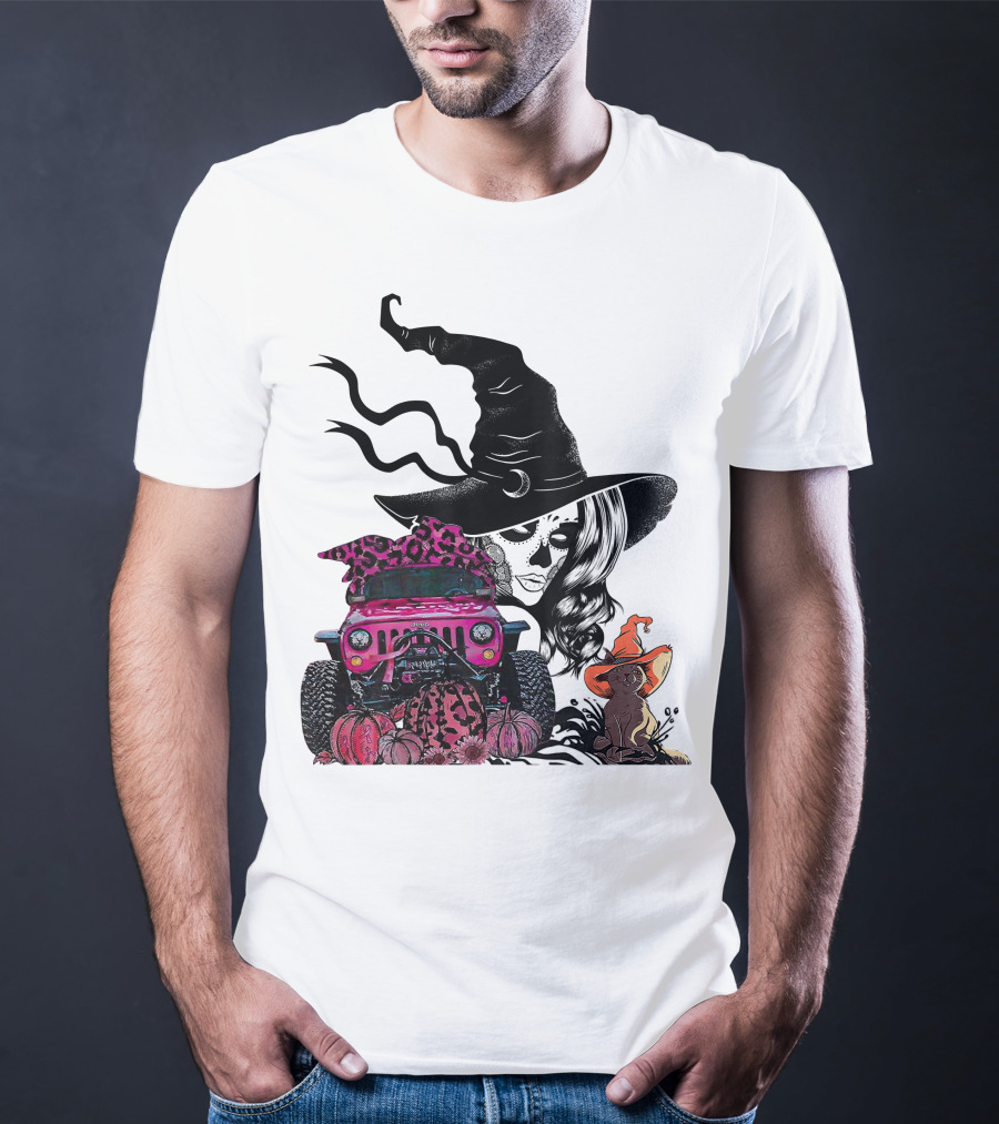 My Broom Broke Now I Drive A Black Jeep With Witch Hat And Halloween Cat T-Shirt