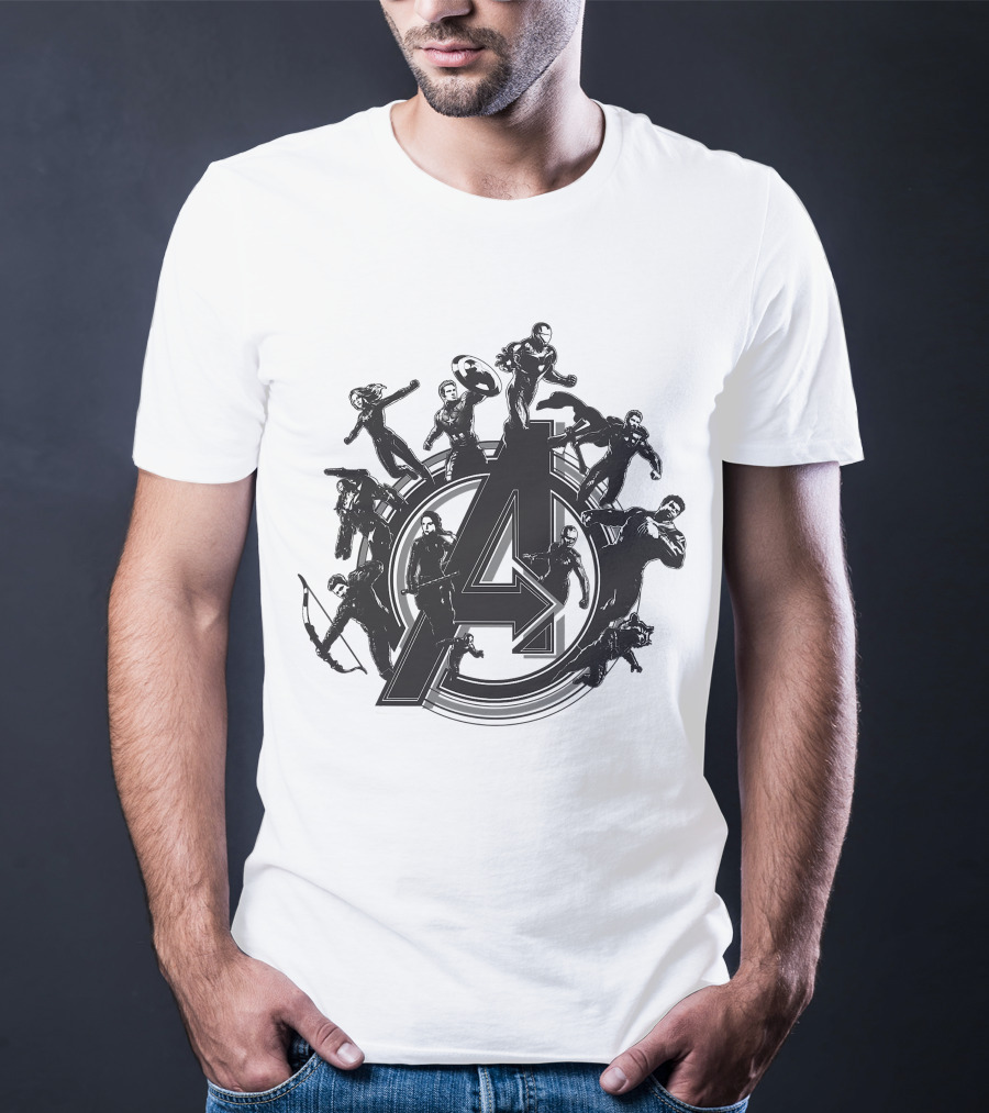 Marvel Avengers Endgame Flying Heroes Emblem With Iconic Characters T-Shirt