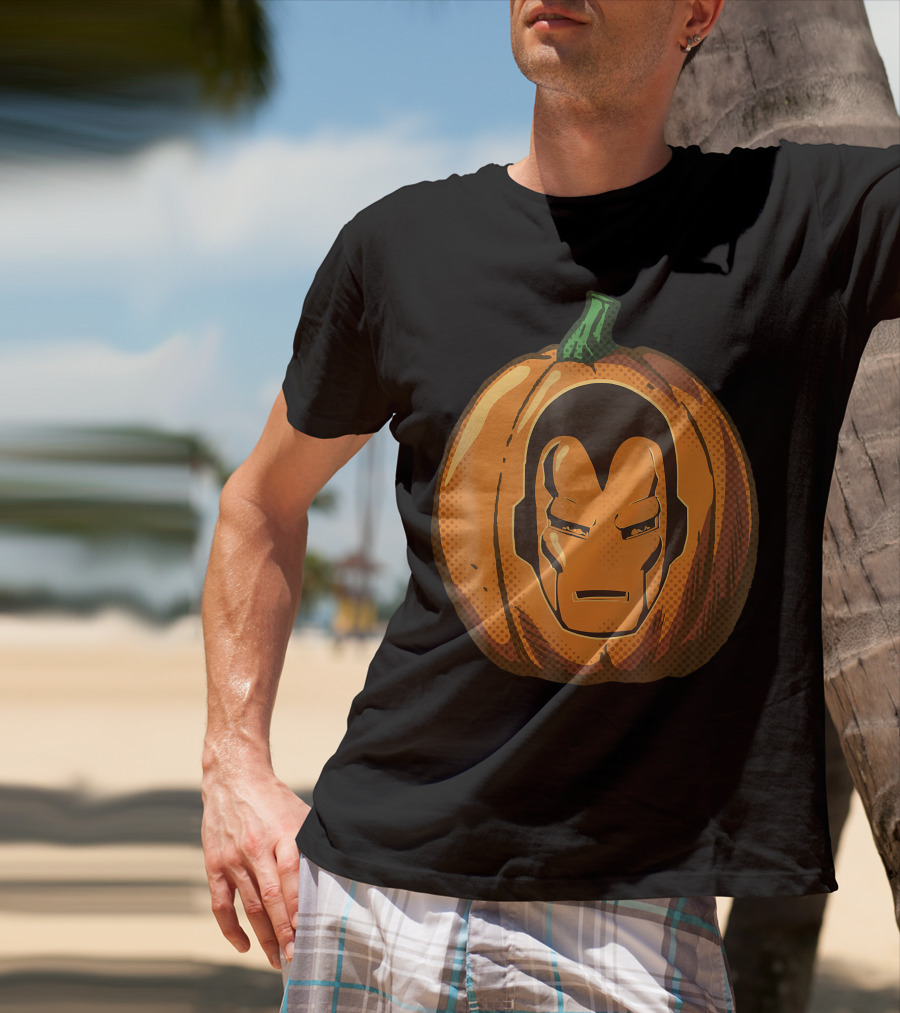 Iron Man Face Carved Halloween Pumpkin T-Shirt