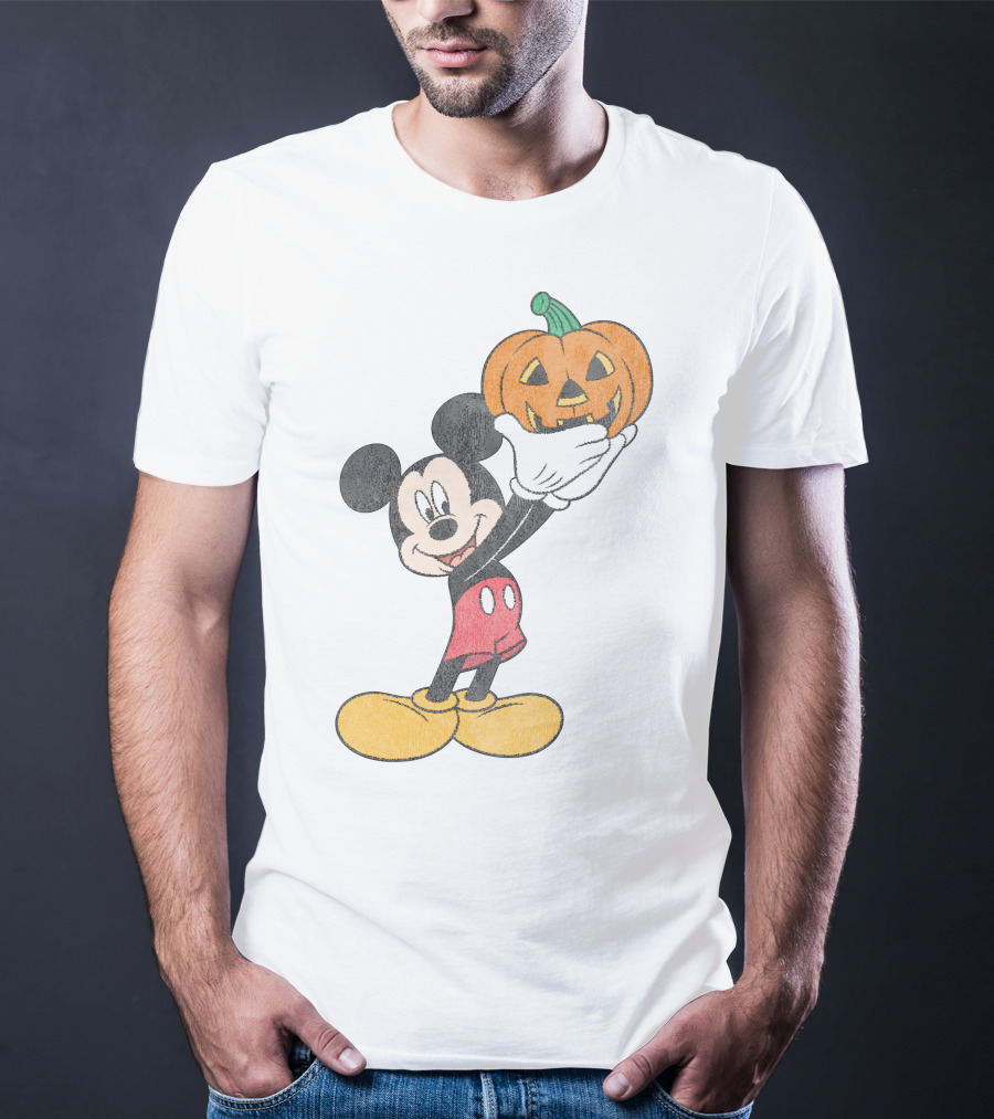 Mickey Mouse Holding Halloween Pumpkin T-Shirt