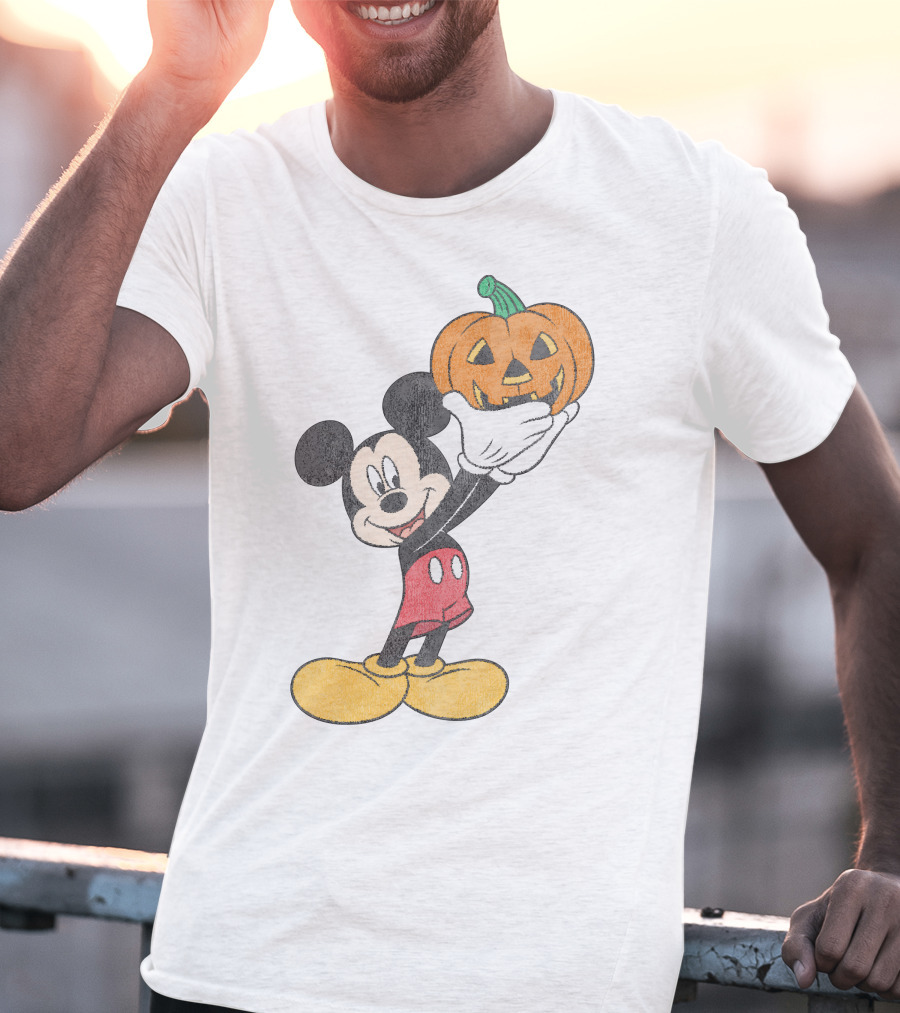 Mickey Mouse Holding Halloween Pumpkin T-Shirt