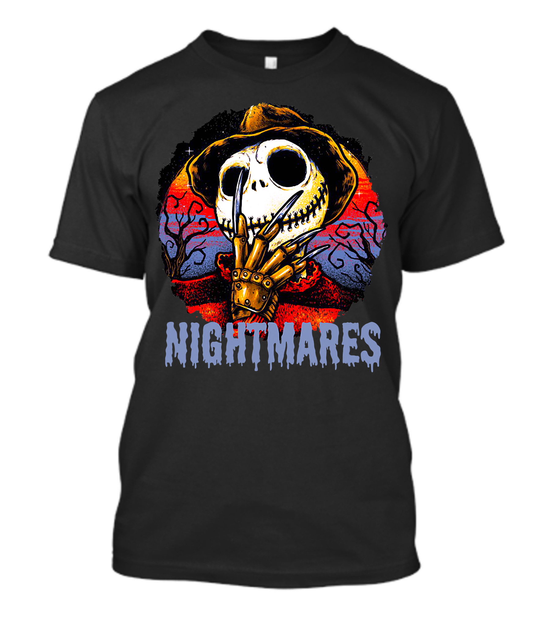 Nightmares Halloween Skull Claws Creepy Tree Sunset T-Shirt