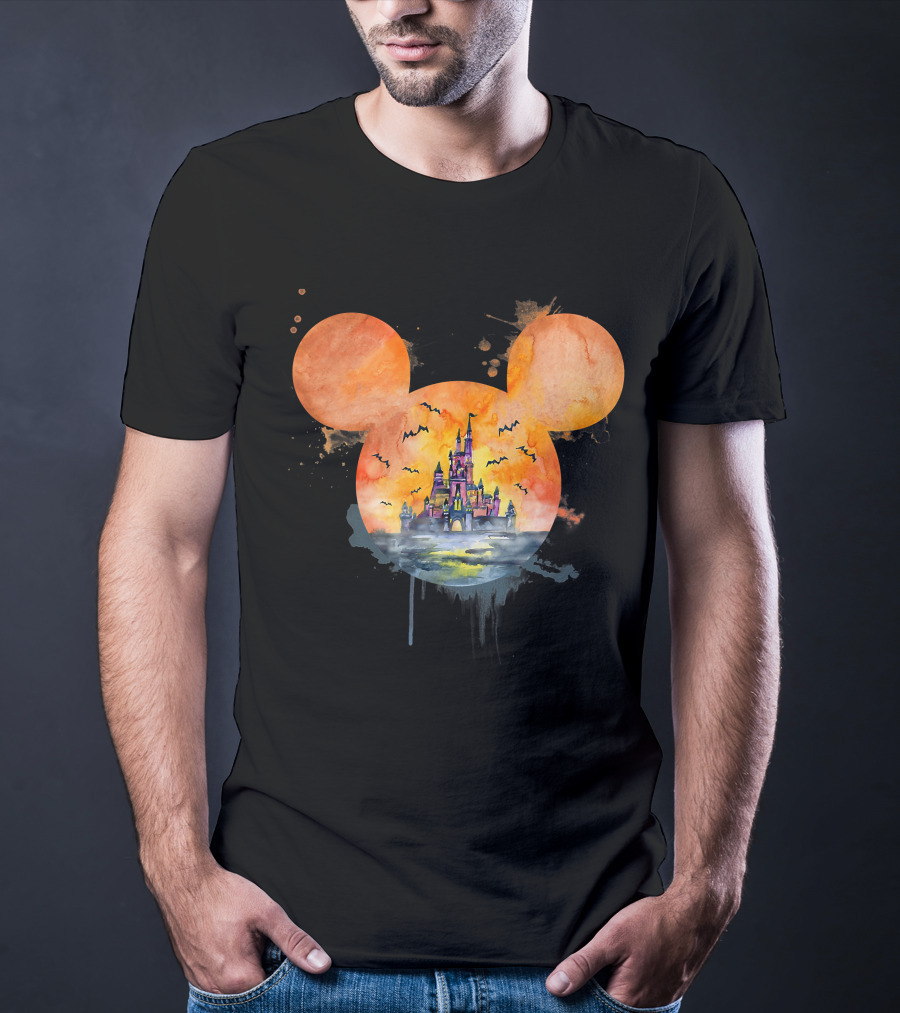 Mickey Ears Halloween Castle With Bats T-Shirt