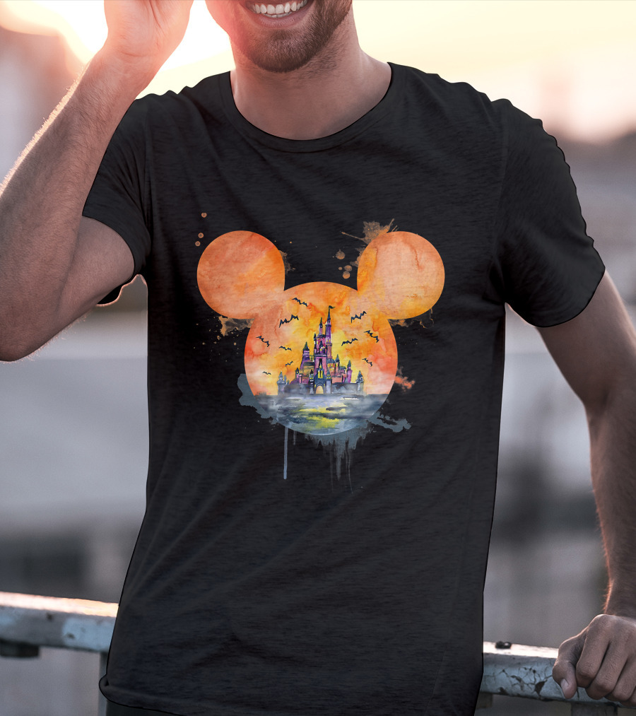 Mickey Ears Halloween Castle With Bats T-Shirt