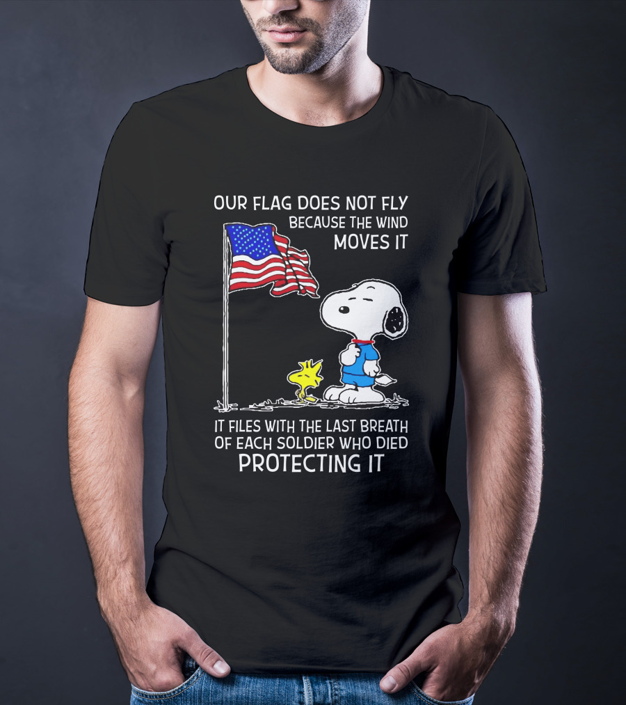 Snoopy And Woodstock With American Flag Tribute To Soldiers T-Shirt