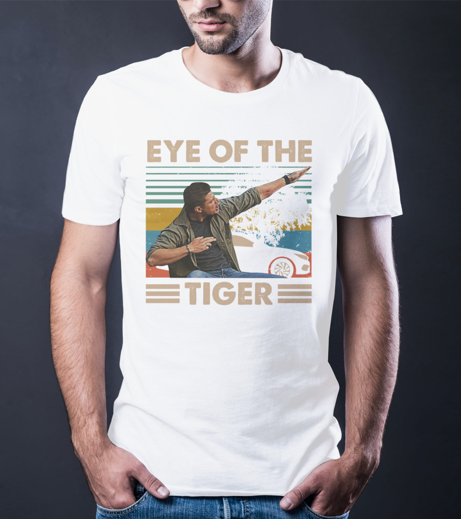 EYE OF THE TIGER Retro Action Pose With Car And Stripes T-Shirt