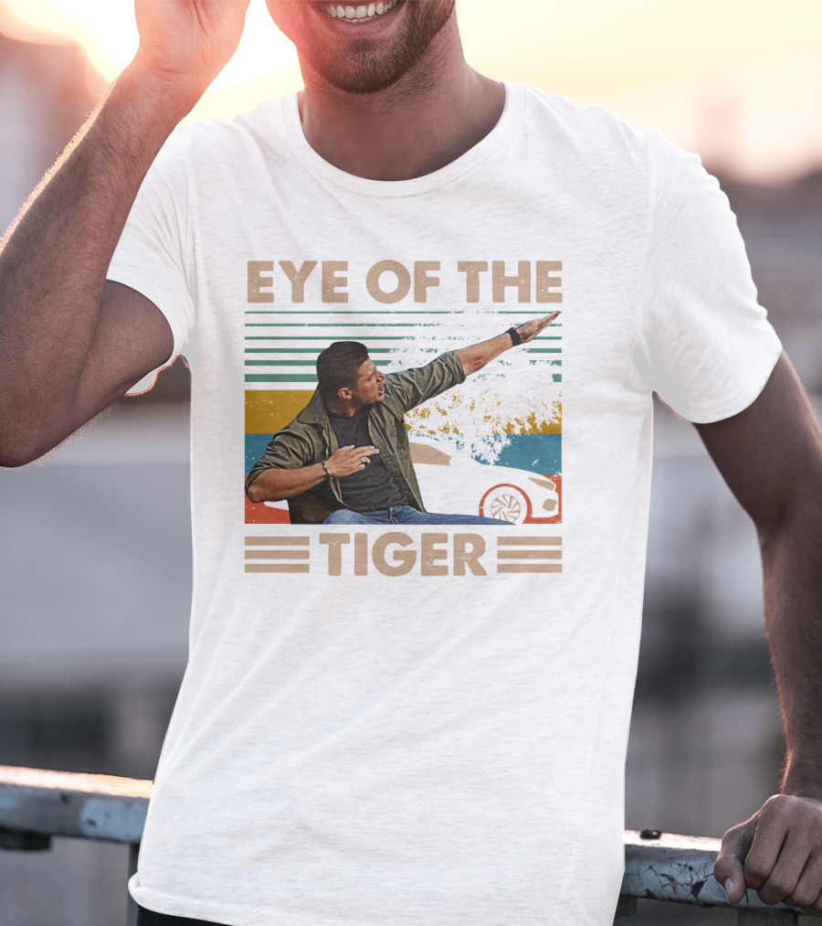 EYE OF THE TIGER Retro Action Pose With Car And Stripes T-Shirt