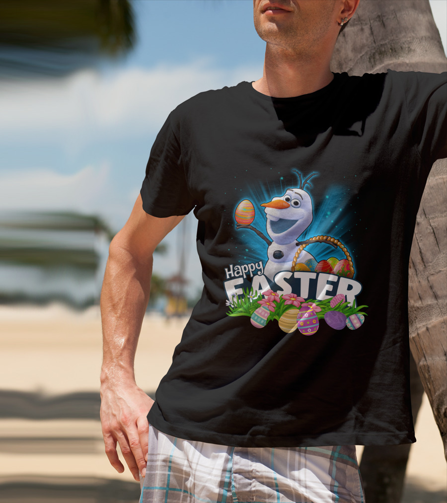 Happy Easter Snowman Eggs Basket And Flowers T-Shirt