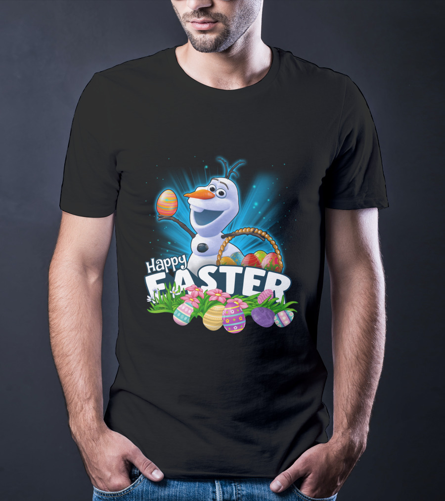 Happy Easter Snowman Eggs Basket And Flowers T-Shirt