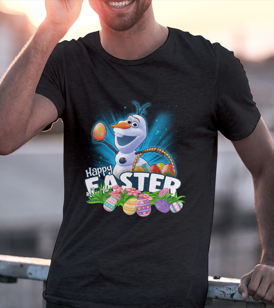 Happy Easter Snowman Eggs Basket And Flowers T-Shirt