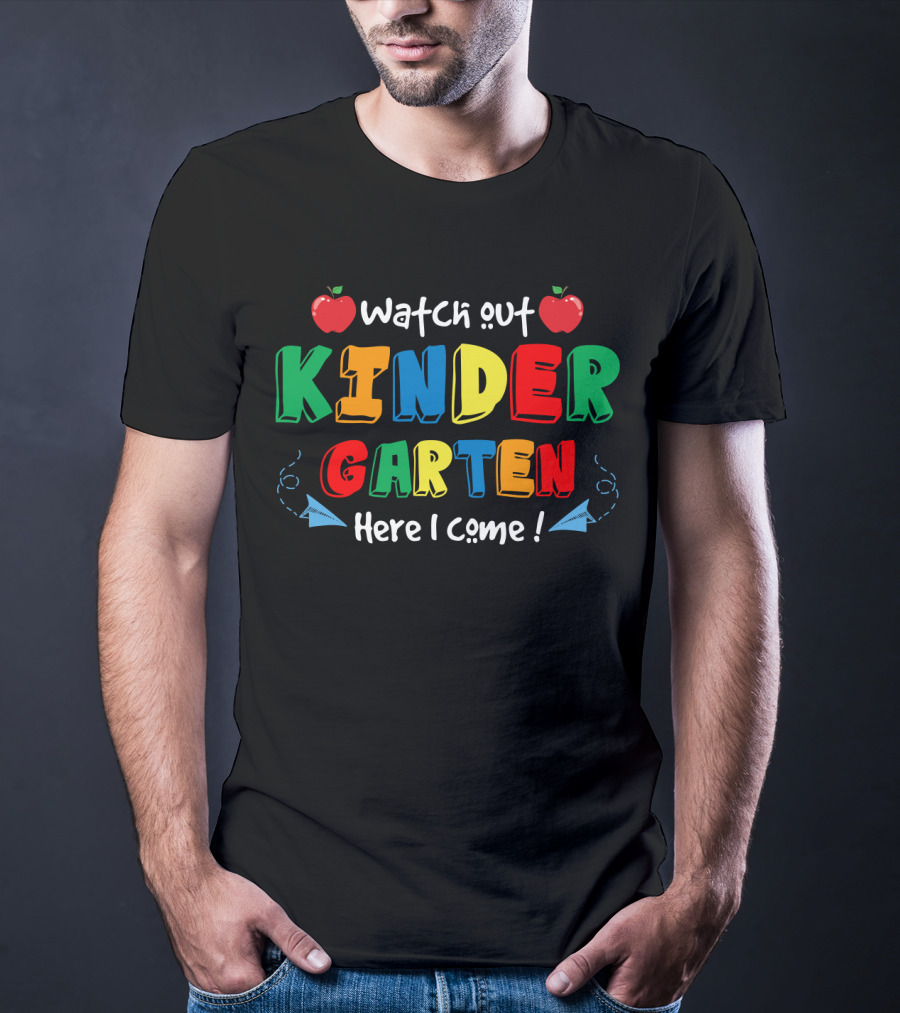 Watch Out Kindergarten Here I Come Apples And Paper Airplanes T-Shirt