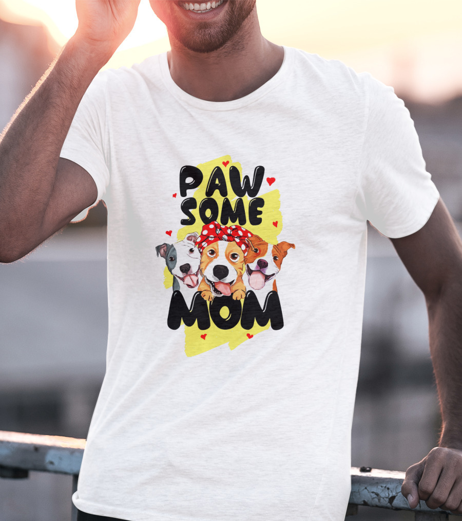 PAW SOME MOM Pups With Bandana And Hearts T-Shirt