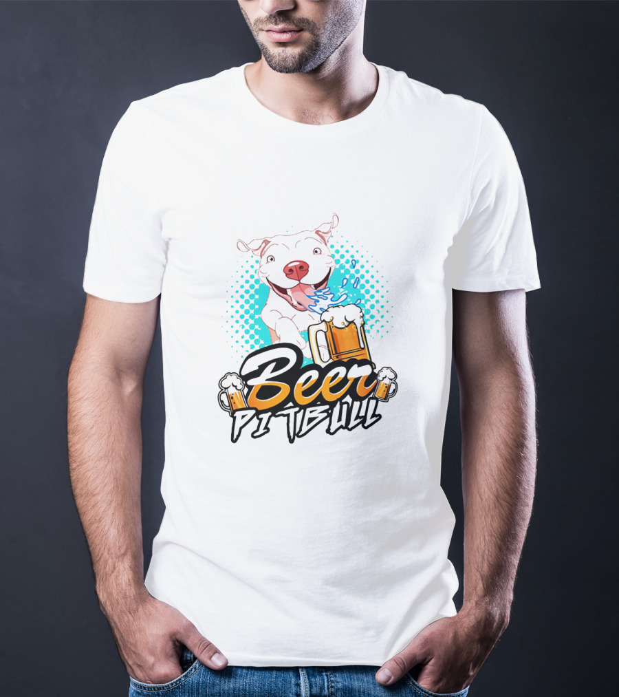 Beer Pitbull Happy Dog With Beer Mugs T-Shirt