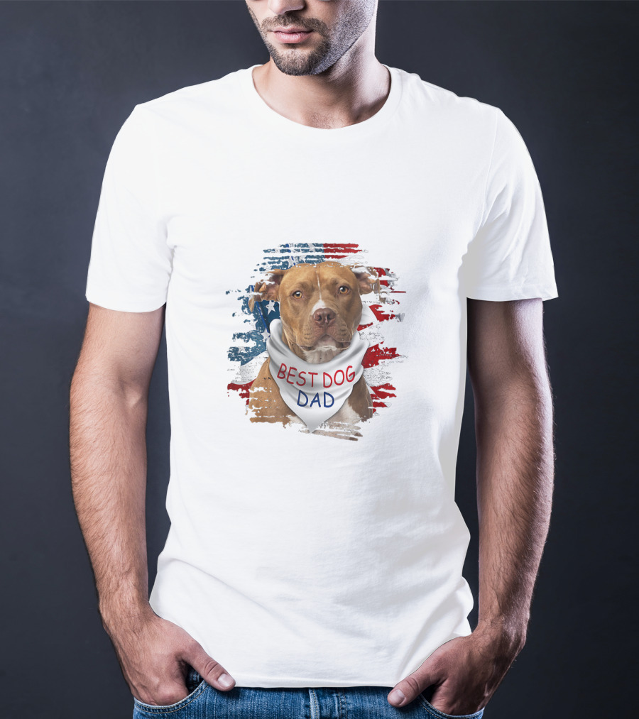 Best Dog Dad Patriotic American Flag Bandana Dog T-Shirt