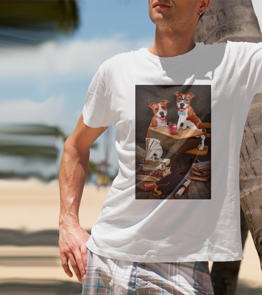 Pitbull Teacher Dogs With Books And Graduation Cap T-Shirt