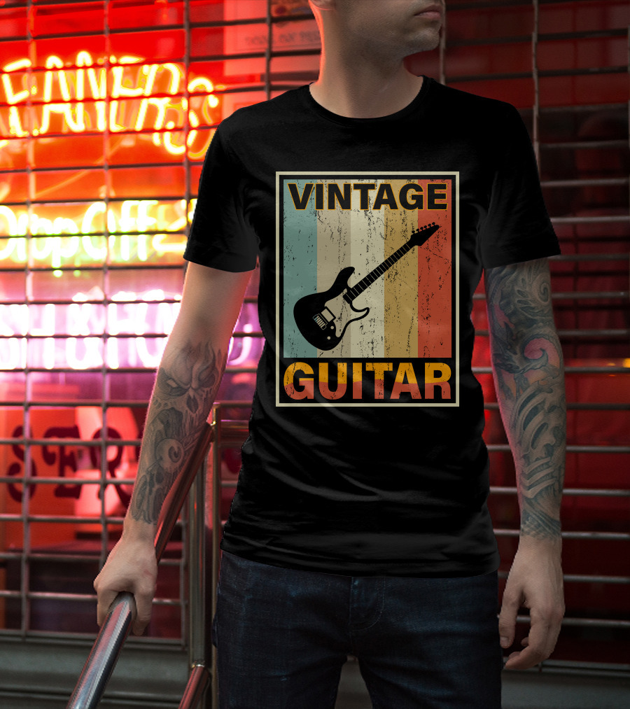 Vintage Guitar Retro Stripes Electric T-Shirt
