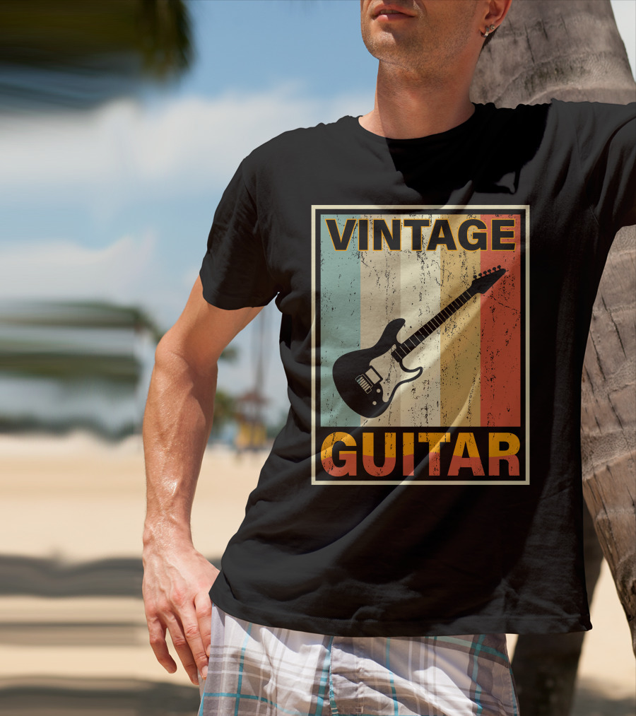 Vintage Guitar Retro Stripes Electric T-Shirt