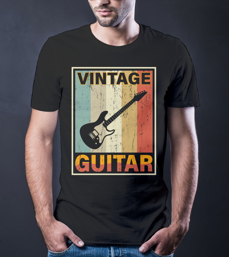 Vintage Guitar Retro Stripes Electric T-Shirt