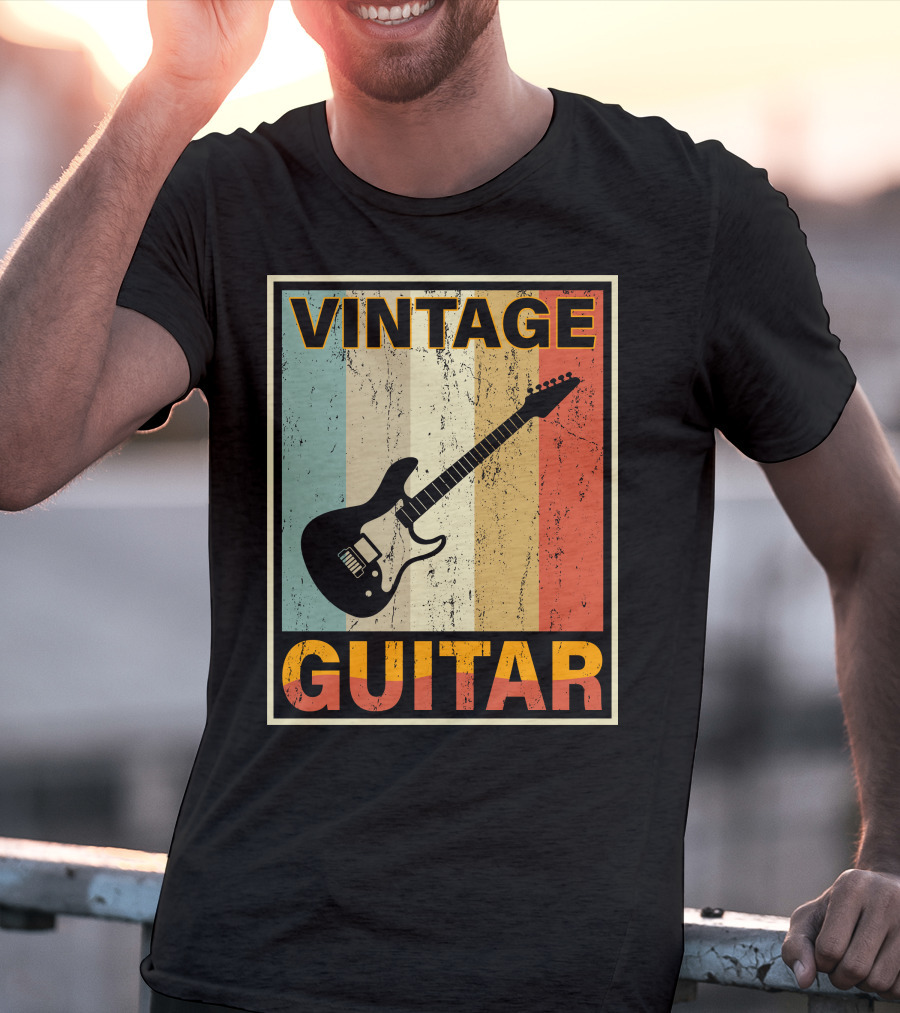 Vintage Guitar Retro Stripes Electric T-Shirt
