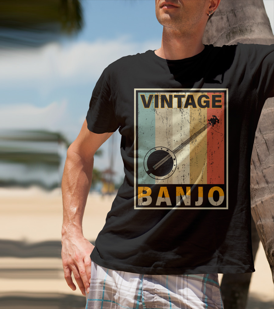 Vintage Banjo Retro Stripes T-Shirt