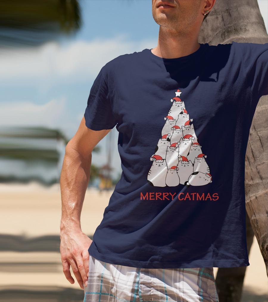 Merry Catmas Funny Cat Love Christmas Tree Cats T-Shirt