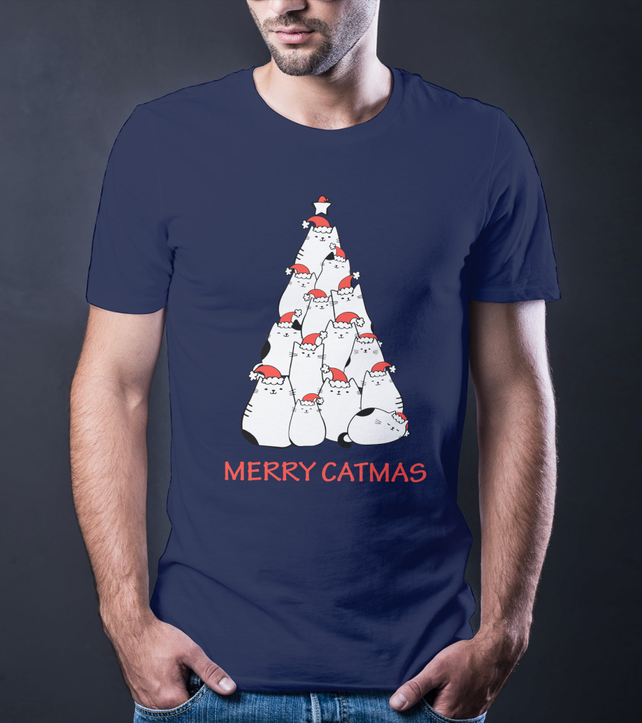 Merry Catmas Funny Cat Love Christmas Tree Cats T-Shirt