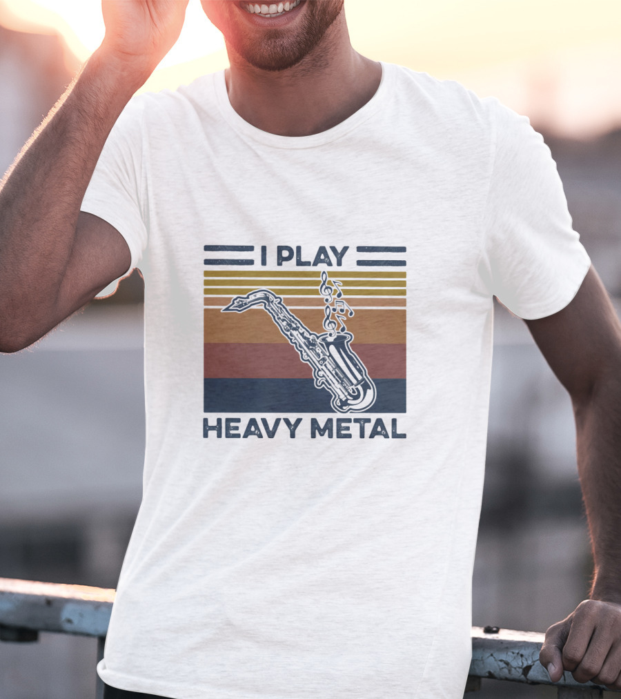 I Play Heavy Metal Saxophone Retro Music Notes T-Shirt