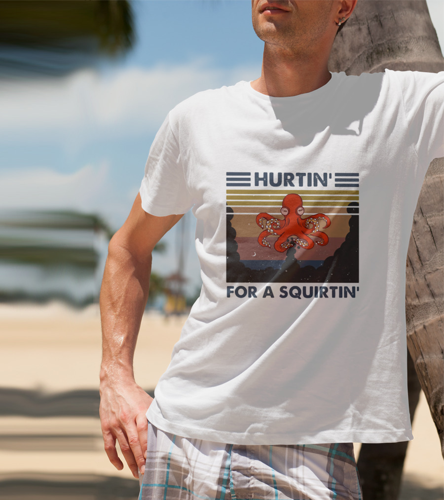 Hurtin' For A Squirtin' Octopus Retro Sunset Ocean Scene T-Shirt
