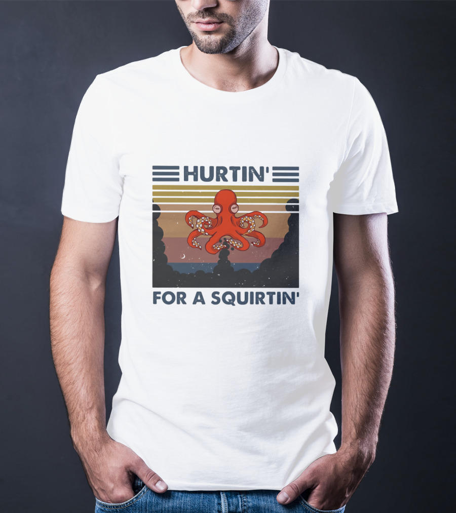 Hurtin' For A Squirtin' Octopus Retro Sunset Ocean Scene T-Shirt