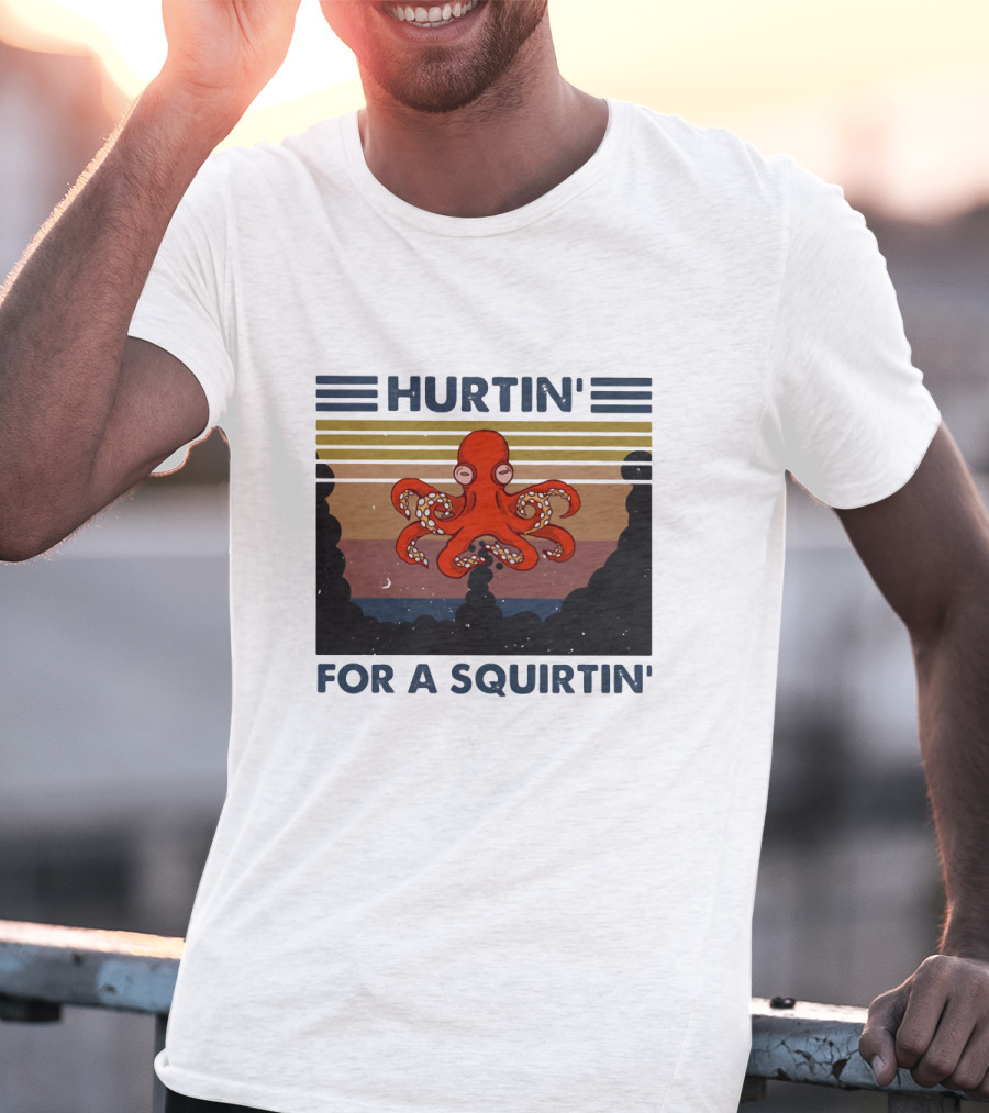 Hurtin' For A Squirtin' Octopus Retro Sunset Ocean Scene T-Shirt