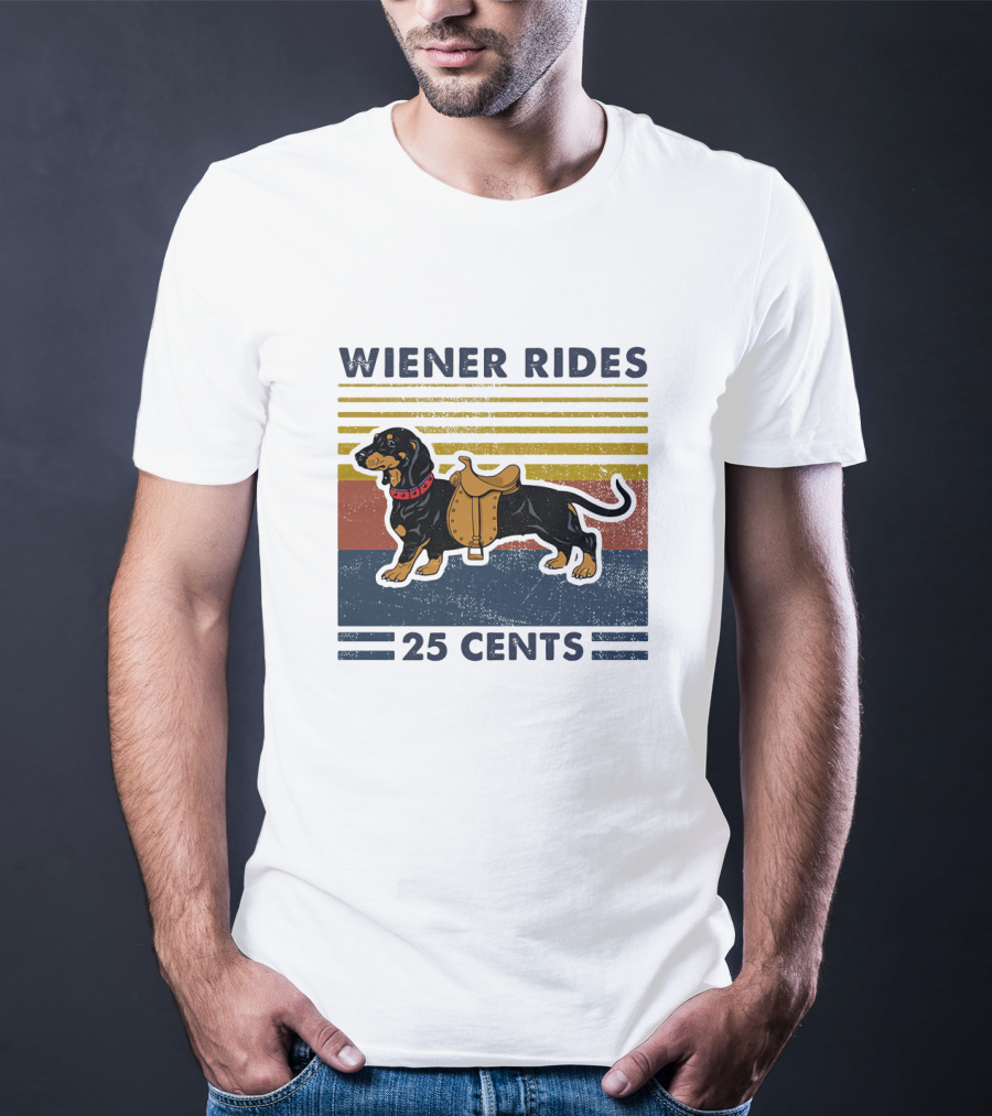 Wiener Rides Dachshund 25 Cents Retro Stripes T-Shirt