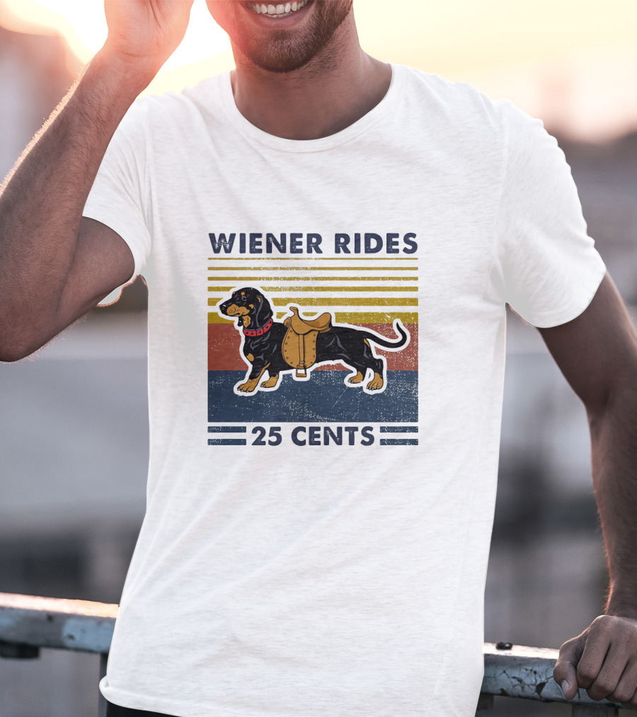 Wiener Rides Dachshund 25 Cents Retro Stripes T-Shirt