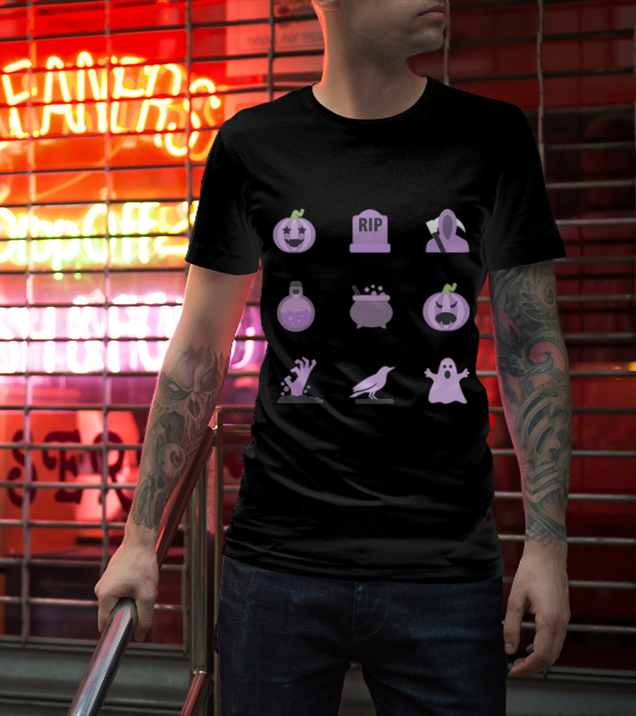 Pastel Purple Halloween Pack With Spooky Icons And Elements T-Shirt