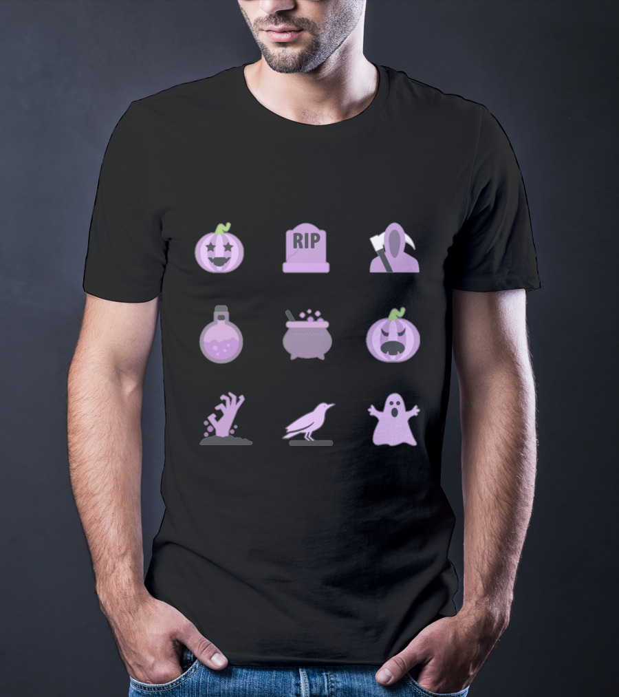 Pastel Purple Halloween Pack With Spooky Icons And Elements T-Shirt