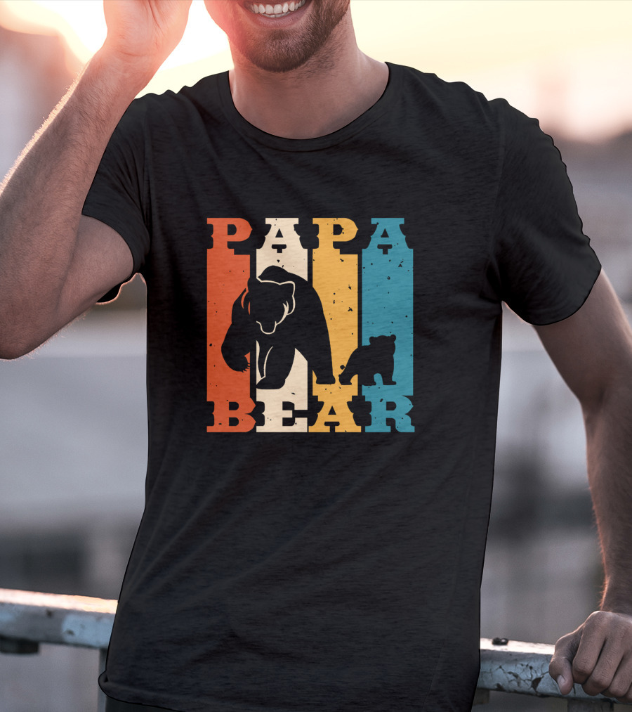 Papa Bear Daddy Bear Retro Striped T-Shirt