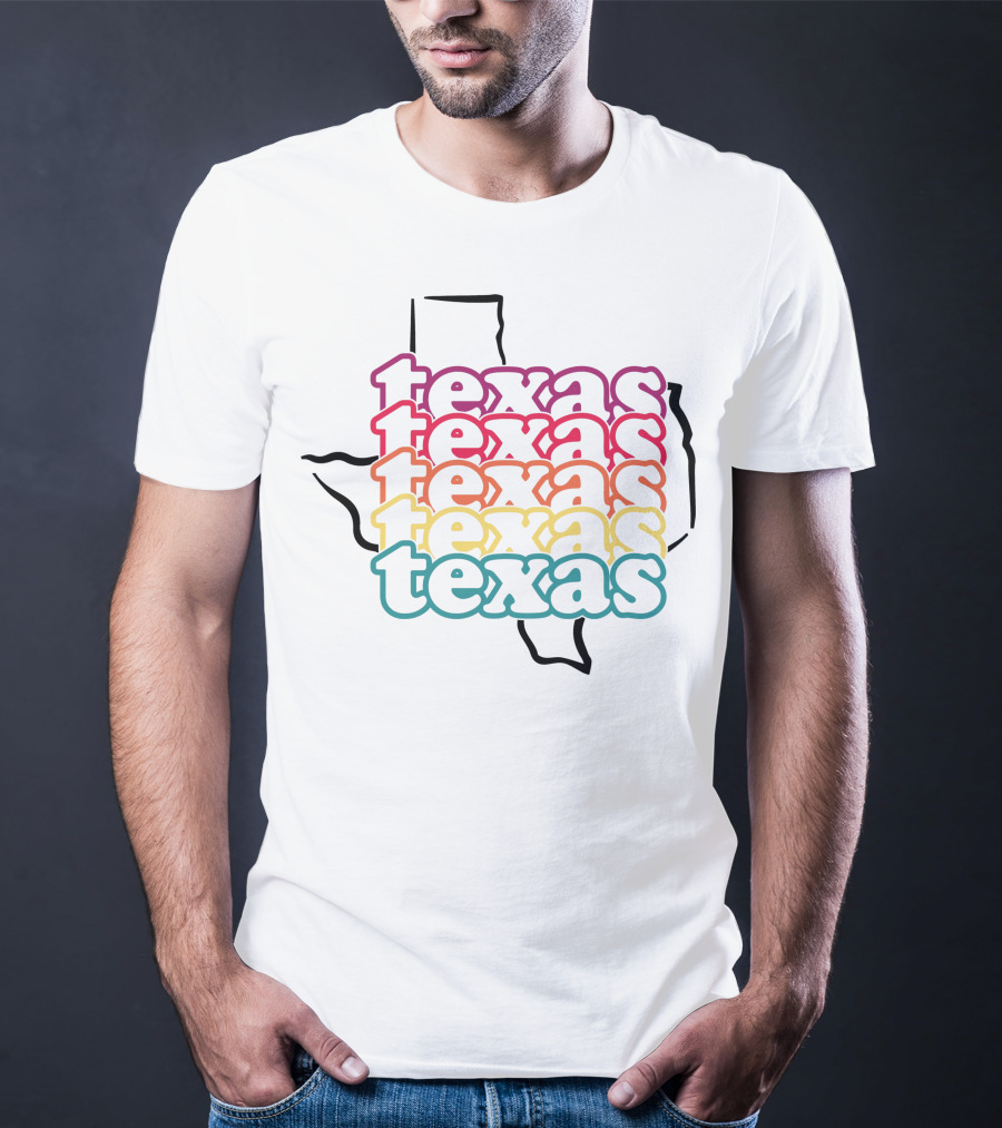 Texas Rainbow Stacked State Outline T-Shirt