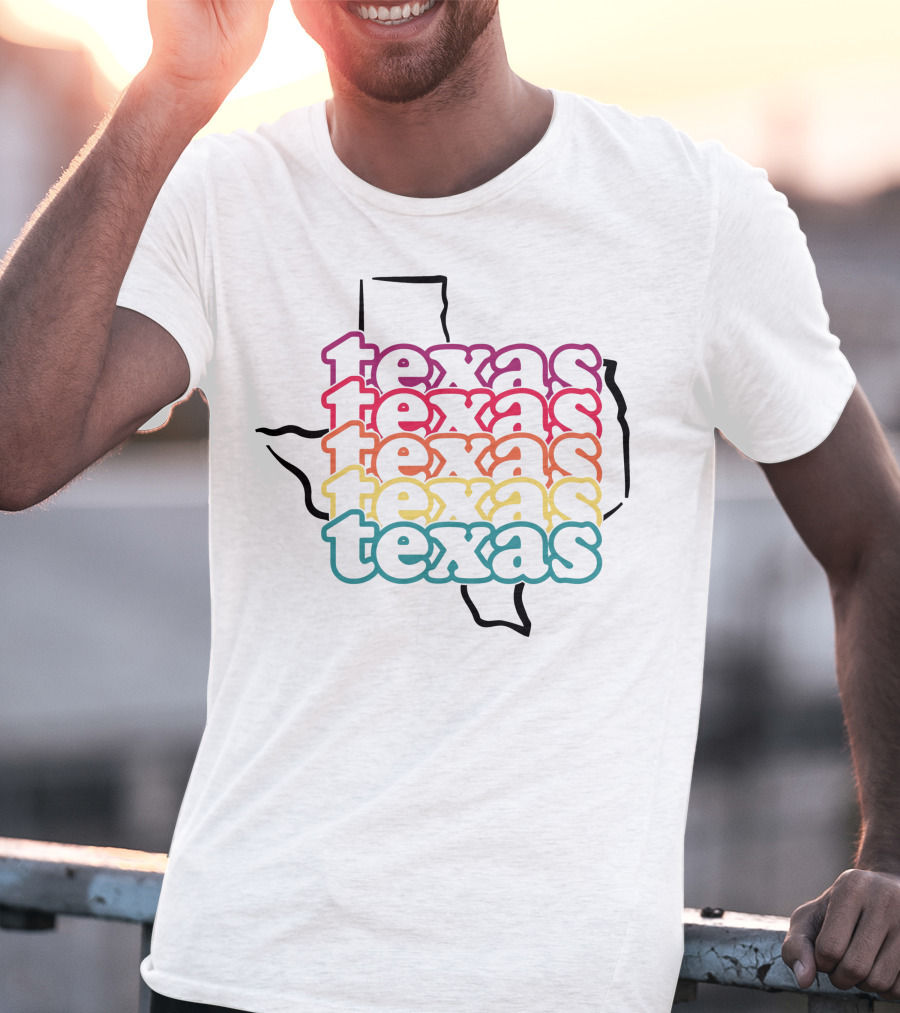 Texas Rainbow Stacked State Outline T-Shirt