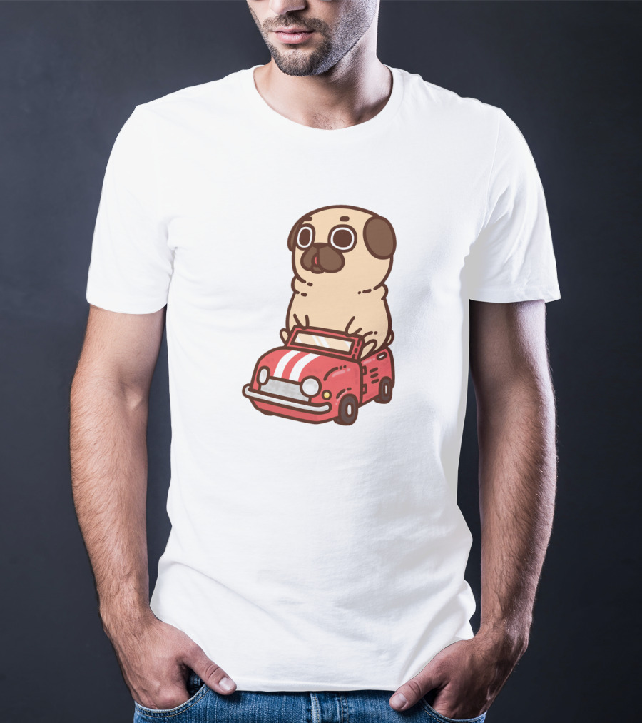 Cute Funny Puglie Beep Beep Driving A Car T-Shirt