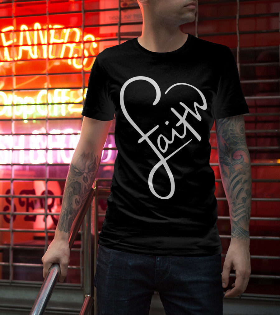 Faith Heart Script God Love Summer Casual T-Shirt