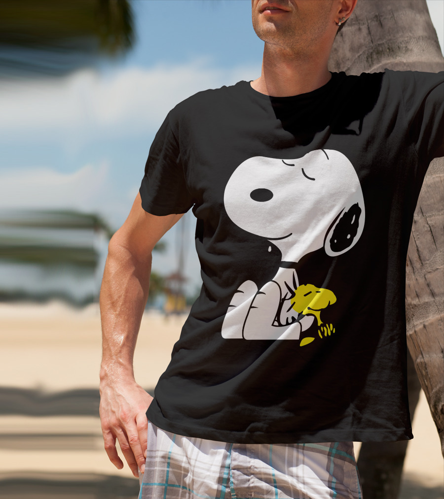 Snoopy Sleep In Peace With Woodstock Sleeping In Black And White Peanuts Comic T-Shirt