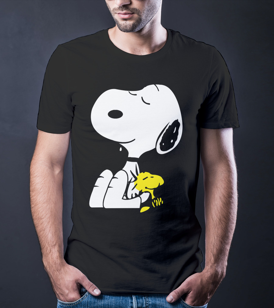 Snoopy Sleep In Peace With Woodstock Sleeping In Black And White Peanuts Comic T-Shirt